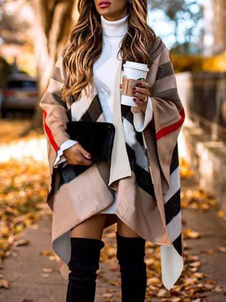 Casual Loose Stripe print Irregular Cappa Coats