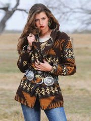 Fashion Retro print Lapel Long sleeve Coats