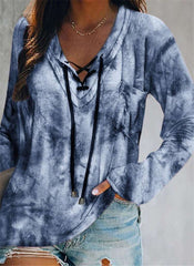 Casual Plangi Long sleeve Lacing Hoodies Sweatshirts