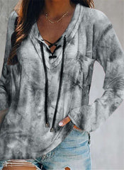Casual Plangi Long sleeve Lacing Hoodies Sweatshirts