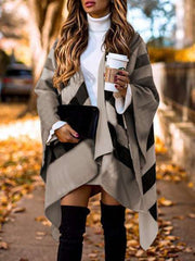 Casual Loose Stripe print Irregular Cappa Coats