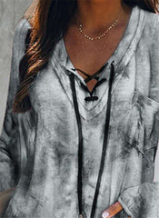 Casual Plangi Long sleeve Lacing Hoodies Sweatshirts