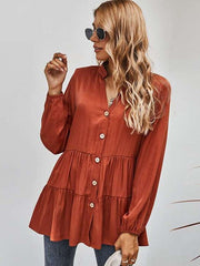 Fashion Pure Gored V neck Long sleeve Blouses