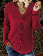 Casual Pure V neck Long sleeve Fastener Cardigan