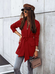 Fashion Pure Lapel Long sleeve Belt Blazer Coats