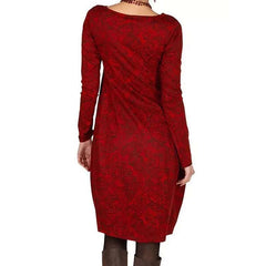 Casual Loose Retro print Round neck Long sleeve Shift Dresses
