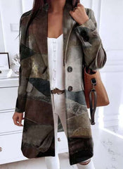 Fashion Retro print Lapel Long sleeve Fastener Coats