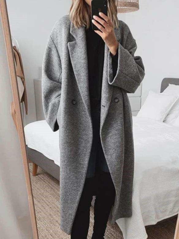 Fashion Pure Lapel Long sleeve Woollen Trench Coats