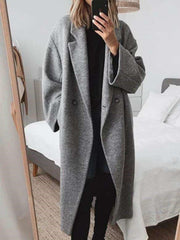 Fashion Pure Lapel Long sleeve Woollen Trench Coats