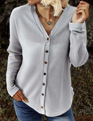 Casual Pure V neck Long sleeve Fastener Cardigan