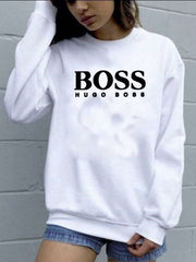 Casual Loose Word print Round neck Long sleeve Sweatshirts