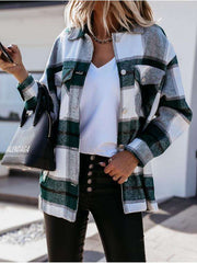 Fashion Plaid print Lapel Long sleeve Coats