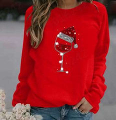 Fashion Casual Christmas Cup print Round neck Long sleeve Sweatshirts