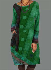 Fashion Retro Round neck Long sleeve Shift Dresses