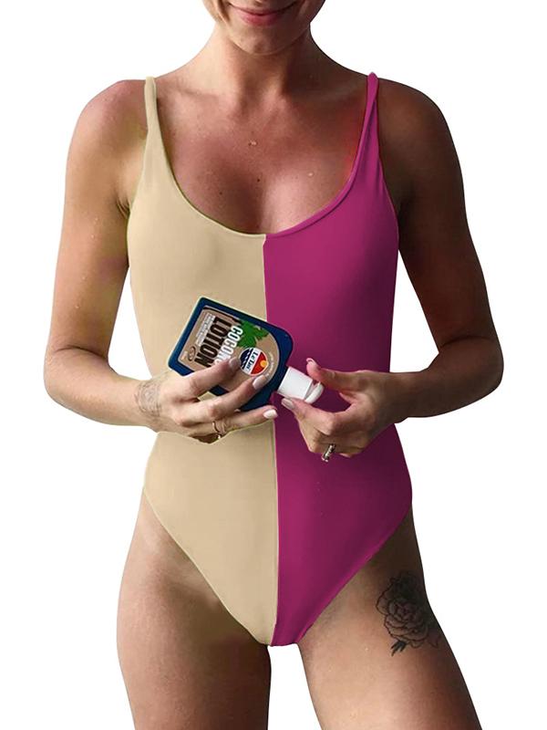 sexy backless jumpsuit contrasting bikini swimwear