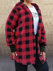 Casual Plush Plaid Hoodie Long sleeve Cardigan