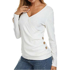 Fashion Pure V neck Long sleeve Fastener T-Shirts