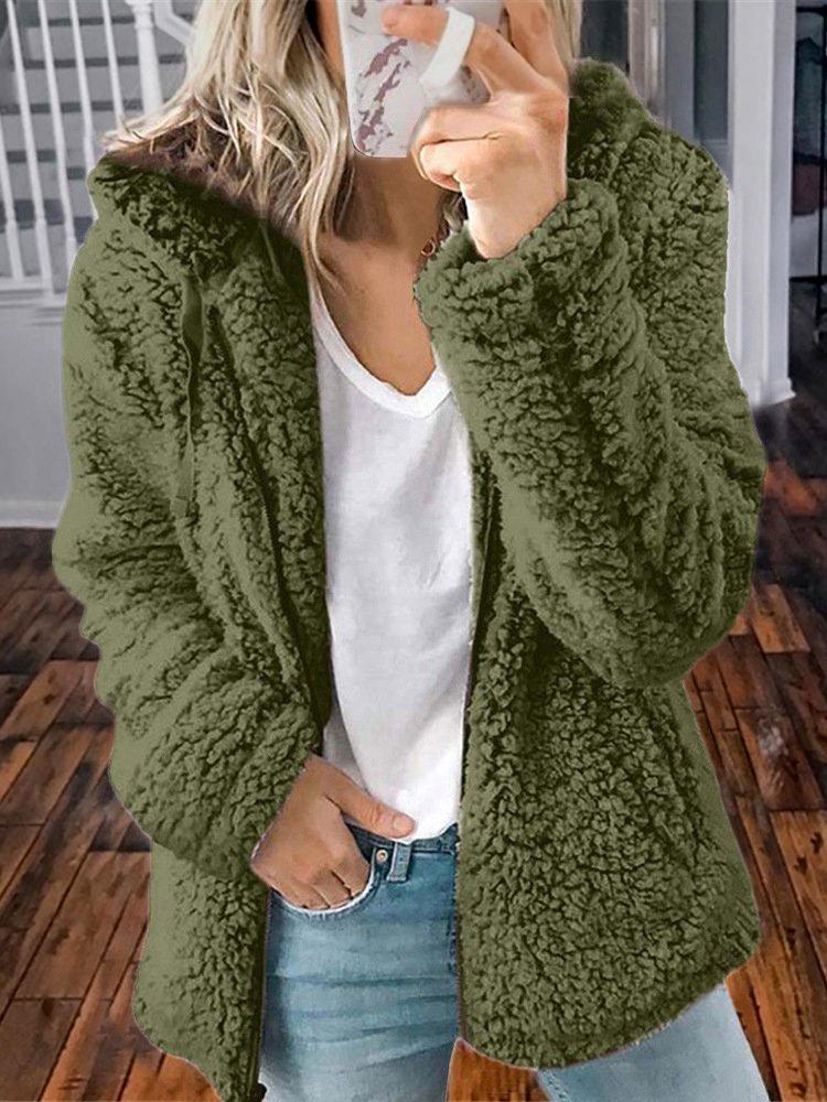 Casual Long Sleeve Cotton-Blend Solid Outerwear Coats