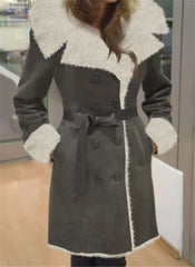 Fashion Plush Lapel Long sleeve Lacing Coats