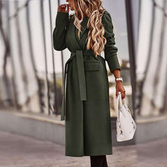 Fashion Pure Lapel Long sleeve Belt Coats