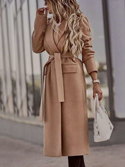 Fashion Pure Lapel Long sleeve Belt Coats