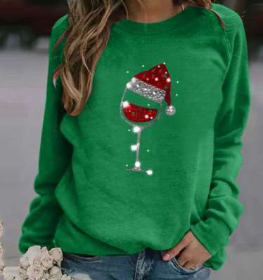 Fashion Casual Christmas Cup print Round neck Long sleeve Sweatshirts