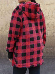 Casual Plush Plaid Hoodie Long sleeve Cardigan