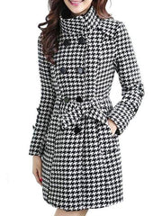 Breasted Houndstooth With Pockets Overcoats