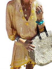 Sexy V Neck Seven Cuff Tassels Casual Dresses