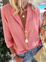 Casual Printed  Long Sleeve Single-Breasted Blouses