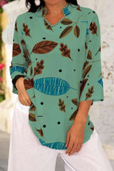 Casual Leaf print V neck Three quarter sleeve Blouses