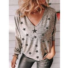 Casual Star print V neck Long sleeve T-Shirts