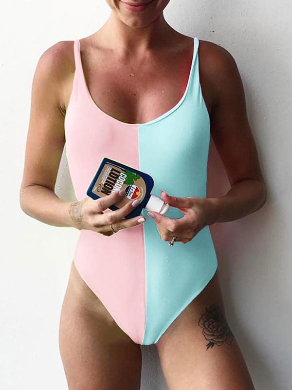 sexy backless jumpsuit contrasting bikini swimwear