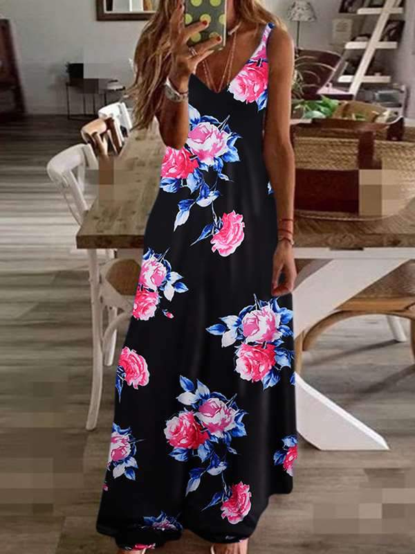 Chic Slim long floral printed halter maxi dresses