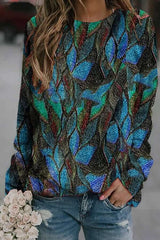Fashion Retro print Round neck Long sleeve Sweatshirts
