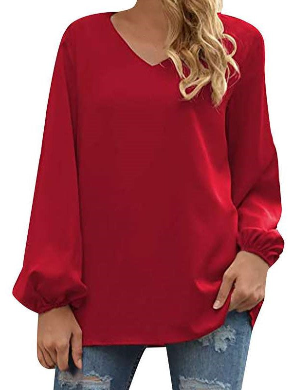 Fashion Pure V neck Long sleeve T-Shirts
