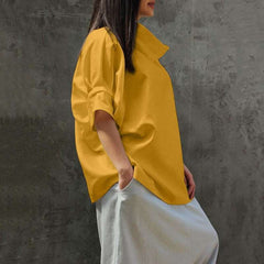 Casual Loose Pure Retro High collar Half sleeve Blouses