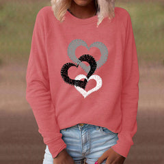 Casual Loose Heart print Round neck Long sleeve T shirt Sweatshirts