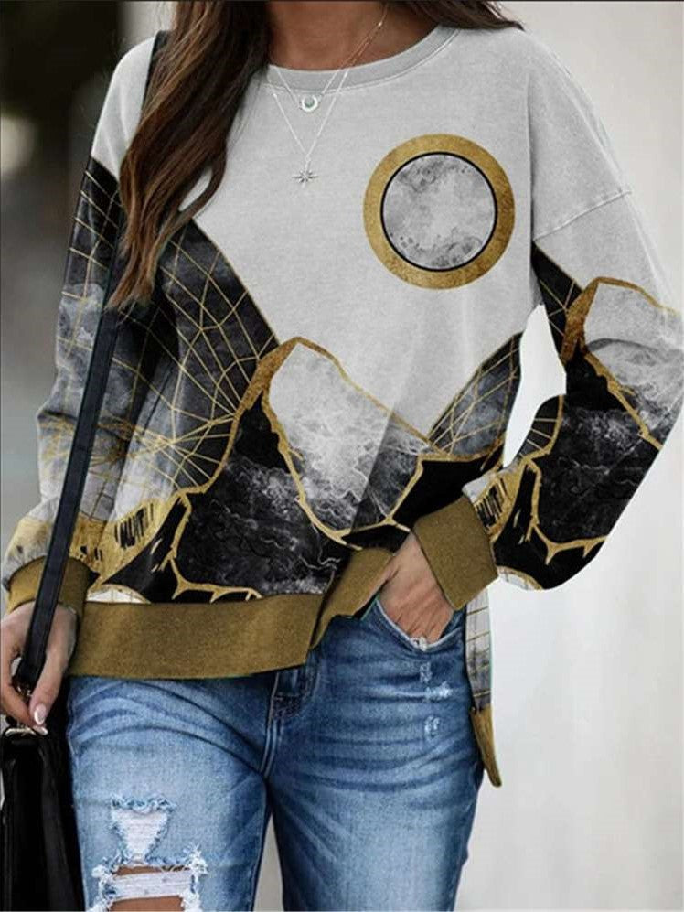Casual Loose Landscape print Round neck Long sleeve Sweatshirts
