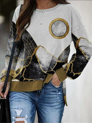 Casual Loose Landscape print Round neck Long sleeve Sweatshirts
