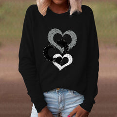 Casual Loose Heart print Round neck Long sleeve T shirt Sweatshirts