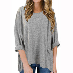Casual Loose Pure Round neck Long sleeve T-Shirts