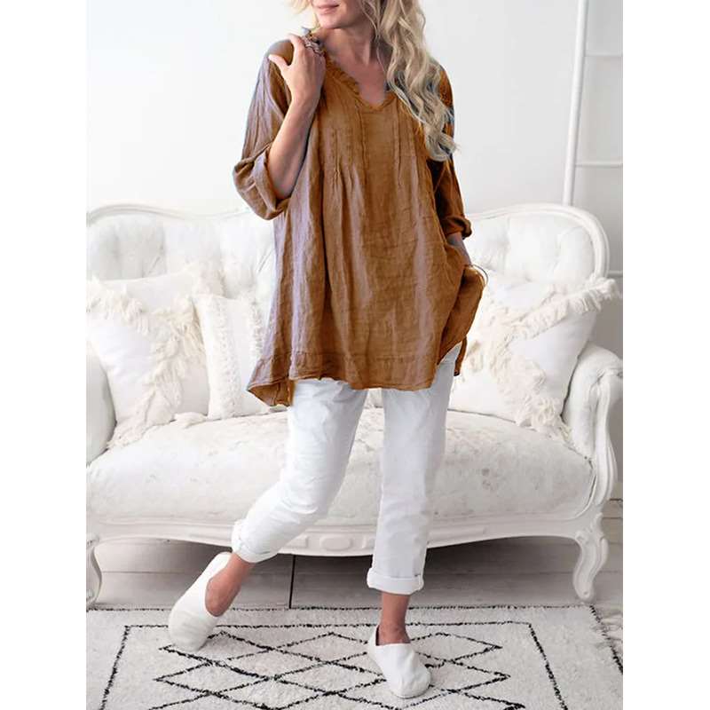 Casual Pure V neck Long sleeve Blouses