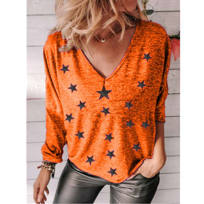 Casual Star print V neck Long sleeve T-Shirts