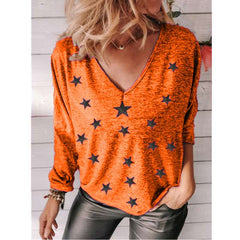 Casual Star print V neck Long sleeve T-Shirts