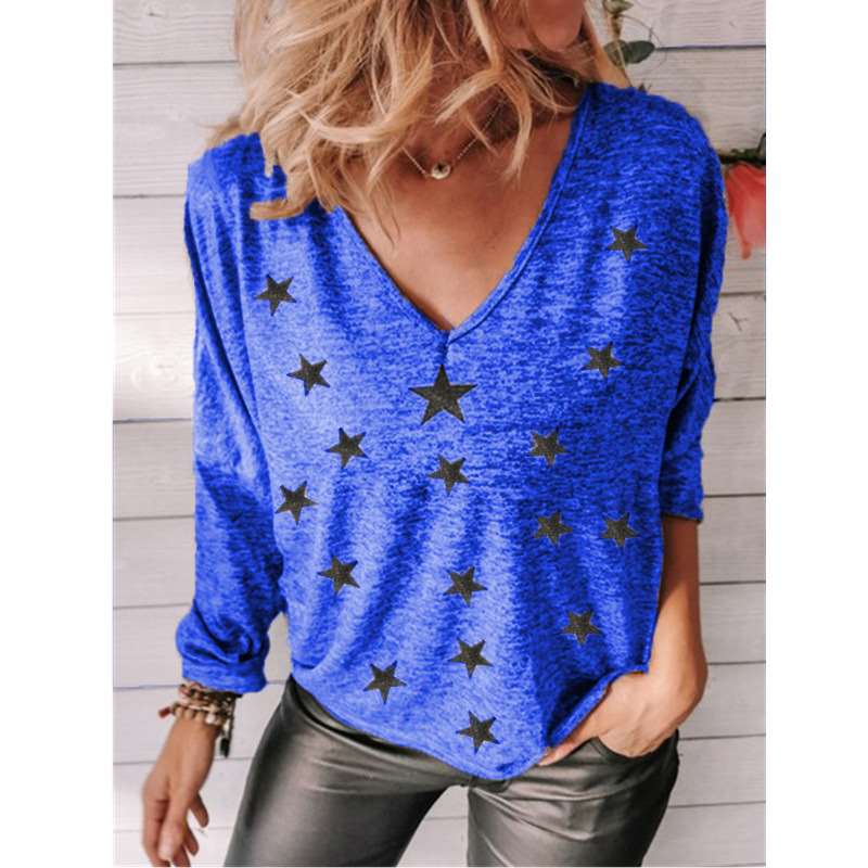 Casual Star print V neck Long sleeve T-Shirts