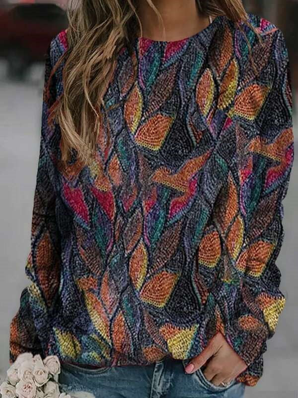 Fashion Retro print Round neck Long sleeve Sweatshirts
