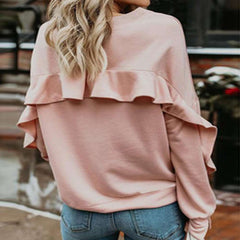 Fashion Casual Pure Round neck Long sleeve Falbala T-Shirts