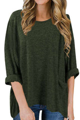 Casual Loose Pure Round neck Long sleeve T-Shirts