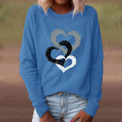 Casual Loose Heart print Round neck Long sleeve T shirt Sweatshirts